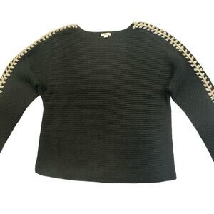 Pure Jill Hand-Stitched Details Boat-Neck Ribbed Sweater Black Women Size M